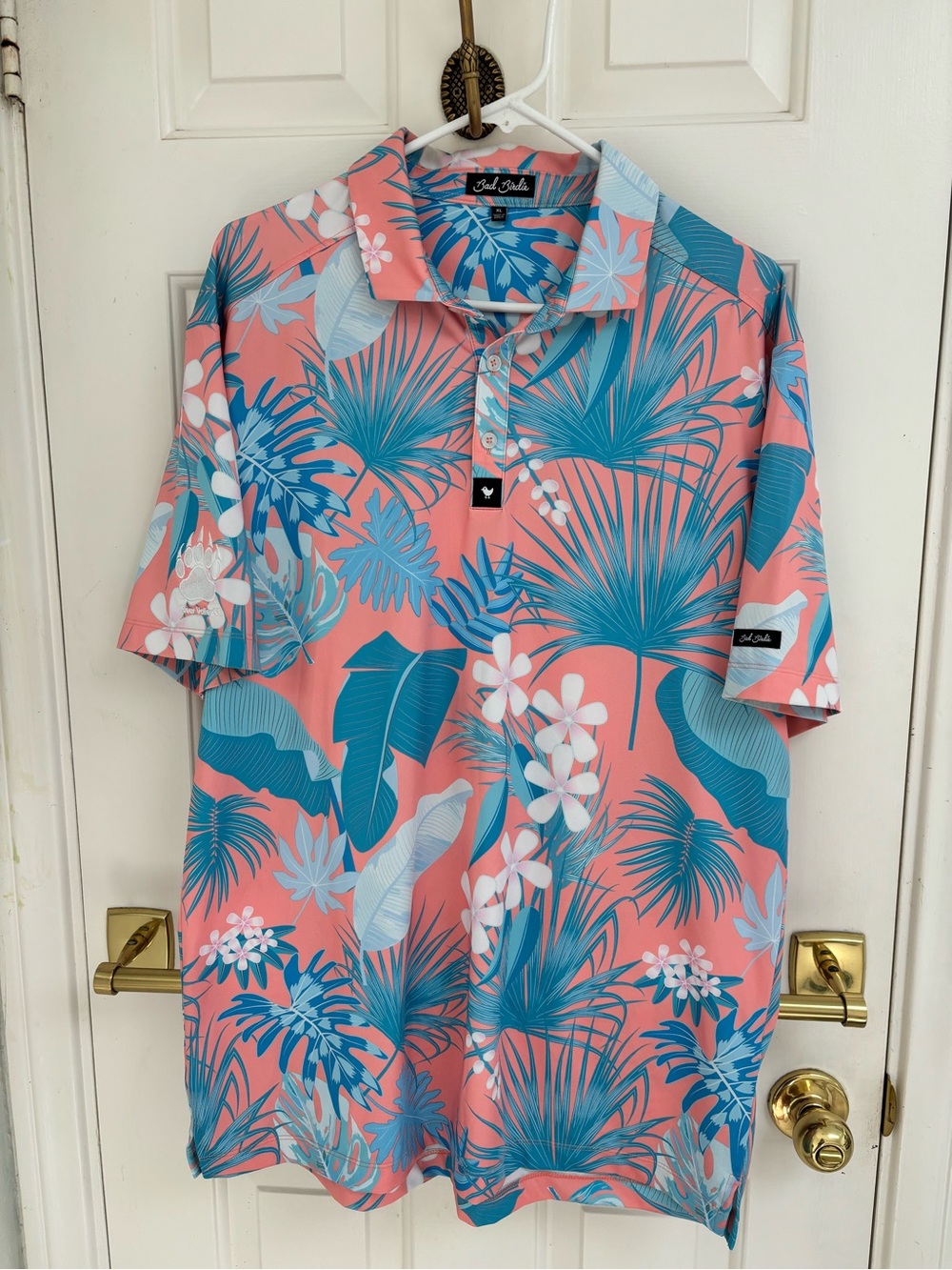 Island Vibes Men's Coral Tropical Print Polo Shirt
